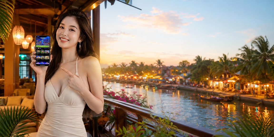 Người dùng sử dụng điện thoại chơi casino trực tuyến tại Hội An